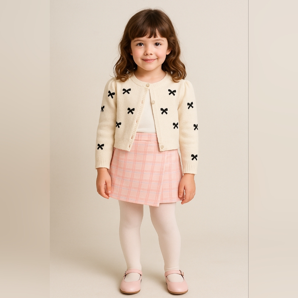 Light Pink Plaid Skort Kids 7 Elastic Waist Wrap Mini Twee Light Academia Preppy